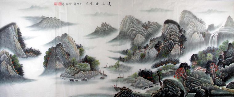 小八尺山水画溪山风光